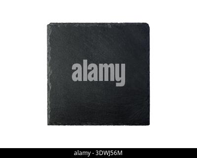 Empty square black slate board isolated on white background. Blackboard with copy space. Stock Photo