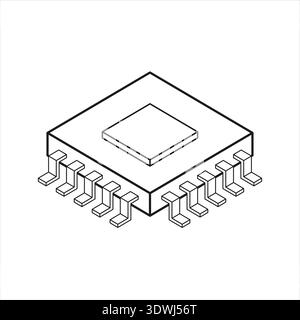 Central cpu processor icon in outline stroke flat style. Microprocessor vector illustration on isolated background. Ai chip sign business concept. Stock Vector