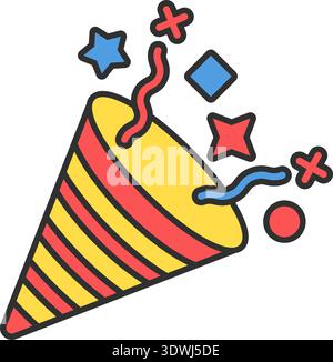 Exploding popper icon in flat style. Party poppers vector illustration on isolated background. Firecracker and serpentine sign business concept. Stock Vector