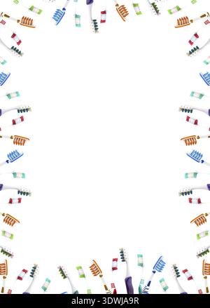 Colorfull toothbrushes in a cup isolated on white background Stock Photo