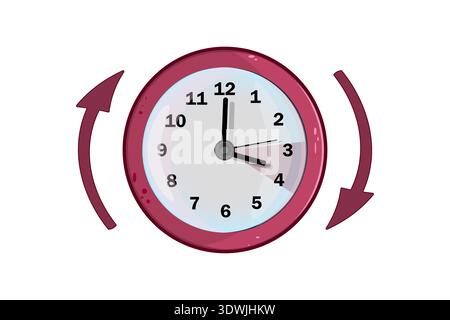 Clock with arrows indicating daylight saving time change. Spring forward time adjustment. Daylight saving time starts. Hand turn to summertime. Vector Stock Vector