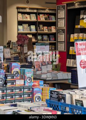 Pforzheim Germany Februar 25, 2026 Bookstore Sale Display With Stacked Paperback And Hardcover, Bright Stock Photo