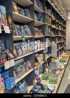 Pforzheim Germany Februar 25, 2026 Bookstore Shelves Filled With Games And Puzzles, Vibrant Boxed Titles Stock Photo