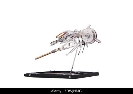 Set of metal dragonfly made by hand from parts of old hard drive, steampunk. Ukraine Stock Photo