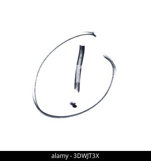 An exclamation marks highlighted with a circle drawn with black marker on a transparent background Stock Photo