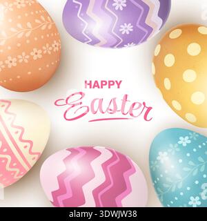 Happy Easter Card with Decorated Eggs Stock Vector