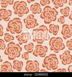 Seamless monochrome pattern with hand drawn abstract roses. Artistic pink brush strokes floral design in modern minimalist style Stock Vector