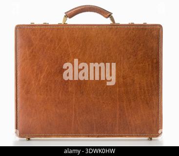 Brown leather briefcase isolated on white background Stock Photo