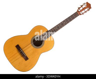 Acoustic six-string guitar isolated on white background Stock Photo