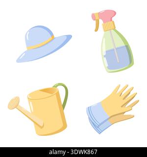 Gardening Tools Hat, Spray, Can Gloves Stock Vector