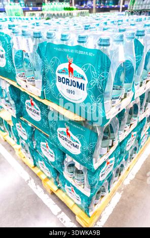 Samara, Russia - October 25, 2025: Bottles of Borjomi sparkling mineral water. Borjomi - Georgian mineral water Stock Photo