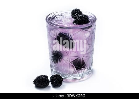 Bramble cocktail with blackberries isolated on white background Stock Photo