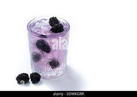 Bramble cocktail with blackberries isolated on white background Stock Photo