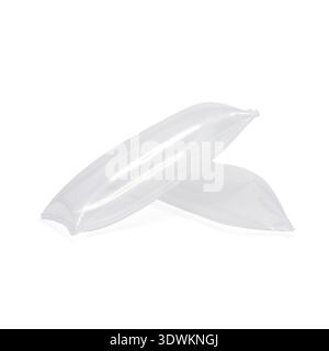 Inflatable air buffer plastic bags isolated on white background. Cushion blocking bag that creates protection for goods inside parcel during delivery. Stock Photo