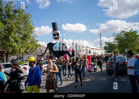 Day of the dead street procession in Mexico Stock Photo
