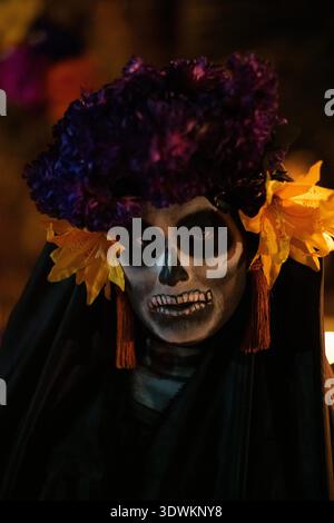 Day of the dead costume face paint in Sonora Mexico Stock Photo