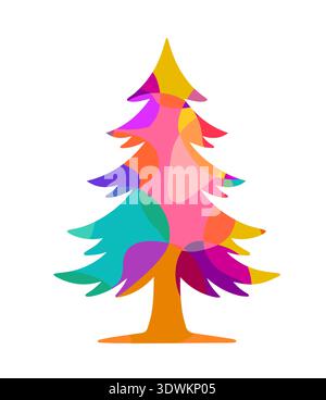 Abstract Colored Christmas tree object. Hand drawn. Not AI, vector illustration. Stock Vector