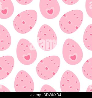 Easter Eggs Seamless Pattern with heart decor in trendy pink. Easter monochrome background. Template. Isolated Vector illustration Easter Related Content backdrop Seasonal Greeting, leaflet, tag, post Stock Vector