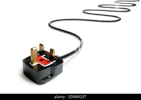 UK Electrical Plug and cable against a white background, United Kingdom Stock Photo