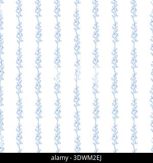 Floral botanical line art on a seamless pattern. Vector illustration. Elements of wild and garden plants, branches, and herbs. Suitable for printing o Stock Vector
