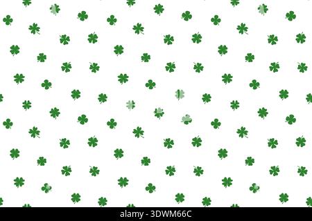 Simple ditsy four leaf clover vector seamless pattern, cute green and white background for spring and summer designs Stock Vector
