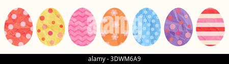 Vector Easter eggs paper shapes, halftone colorful egg designs with dots, stripes and flower patterns for collages and greeting cards Stock Vector