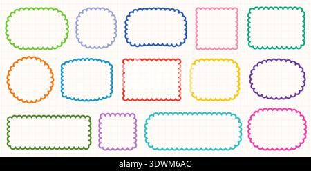 Cute vector scalloped borders, Colorful simple frames graphic design elements for greeting cards, posters and banners Stock Vector