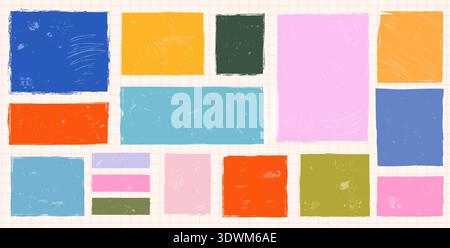 Vector text box doodle rectangular shapes with rough jagged brush edges, colorful hand drawn graphic design grunge elements for border, frames and bac Stock Vector