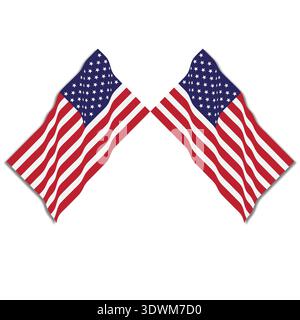 Two Waving USA Flags Isolated on White Background – American Patriotic Symbol Illustration Stock Vector