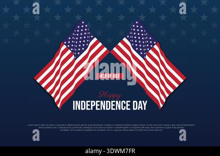 Happy Independence Day 4th of July with Waving USA Flags on Blue Background Stock Vector
