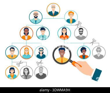 The concept of downsizing, staff reduction, restructuring, dismissal of employees, revision of the staffing schedule Stock Vector