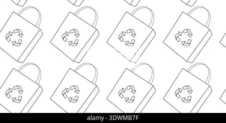 Outline black eco bag with reusable sign. Sustainable shopping, reduce plastic and protect planet concept. Clean flat design vector illustration. Stock Vector