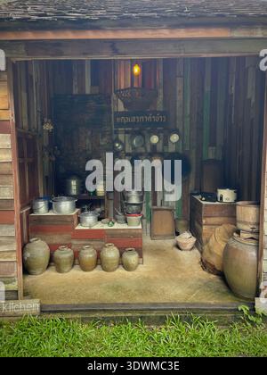 Traditional Thai rustic kitchen display at Dantewada Land of Angels Waterfall Park, Chiang Mai, Thailand Stock Photo