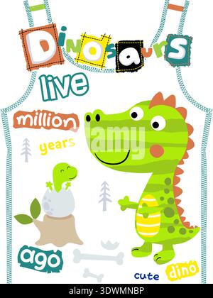 Large green dinosaur with a baby hatching from egg. Stock Vector