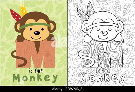 Alphabet letter M with a cute cartoon monkey character. Stock Vector