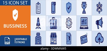 A collection of 15 businessthemed line icons showcasing growth, finance, and success. Perfect for web design, app interfaces, and marketing materials. Stock Vector