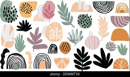 Abstract Botanical Illustration with Colorful Organic Shapes and Modern Pastel Design. Stock Vector