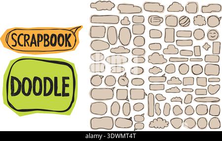 Scrapbook Doodle Collection with Hand‑Drawn Speech Bubbles, Shapes, and Creative Elements. Stock Vector