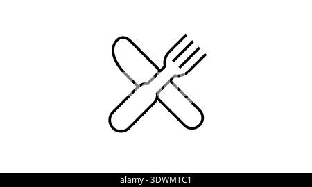 Black Line Knife and Fork Crossed Icon – Minimalist Restaurant and Food Vector Stock Vector