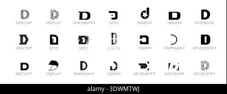Modern tech letter D logos set for branding, corporate identity, app icon, fintech startup design. Technology logo collection for digital business Stock Vector