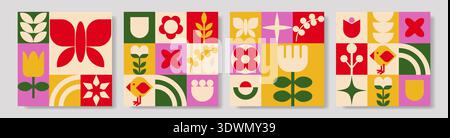 Geometric bright colors card set. Modern geometry trendy design for card, invitation, wallpaper Stock Vector