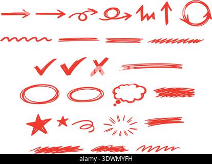 Sketch arrows and frames. Hand drawn arrow, doodle divider and circle, oval and square frame vector set. Stock Vector