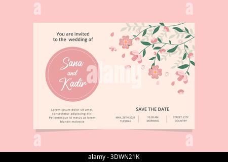 Pink Wedding Invitation Card, vector editable design, can be used for business or presentation design. Stock Vector
