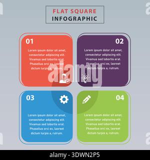 Colorful Square Infographic Steps Flat Design, vector editable design, can be used for business or presentation design. Stock Vector