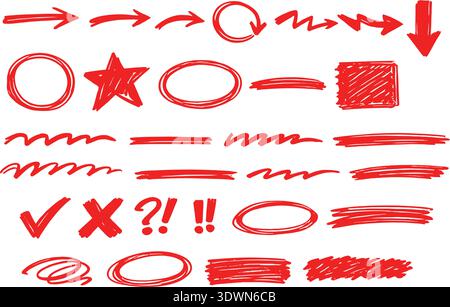 Sketch arrows and frames. Hand drawn arrow, doodle divider and circle, oval and square frame vector set. Stock Vector