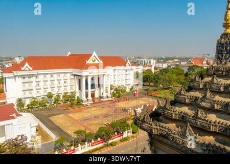 Laos, Vientiane, view from Patuxai of the Prime Minister's office buildings Stock Photo