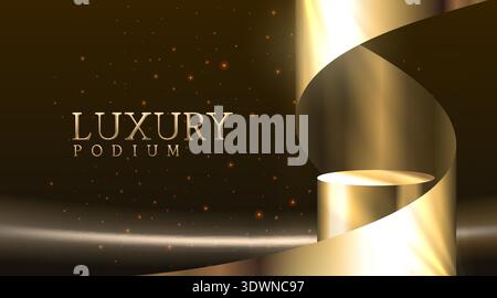 Elegant golden podium on a dark luxury background with sparkling light, perfect for product display. Vector illustration Stock Vector