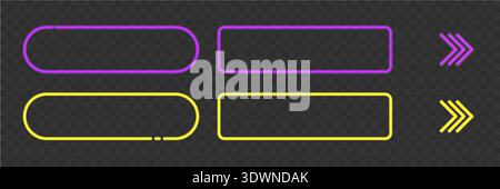 Neon light rectangle border with glow effect. Stylish UI frame for buttons, banners, web interfaces, games and modern futuristic layouts. Stock Vector