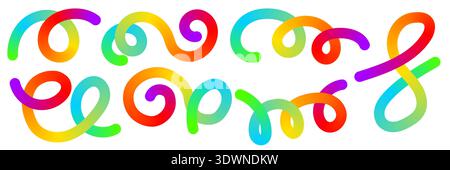Gradient Line Shapes arranged in flowing ribbon and squiggle curve with abstract three dimensional look. Vector illustration for modern poster design Stock Vector