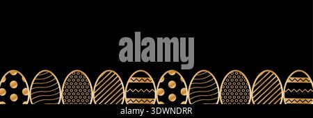 Horizontal easter banner with golden egg border pattern on black background and luxury decorative style. Vector illustration template for greeting Stock Vector